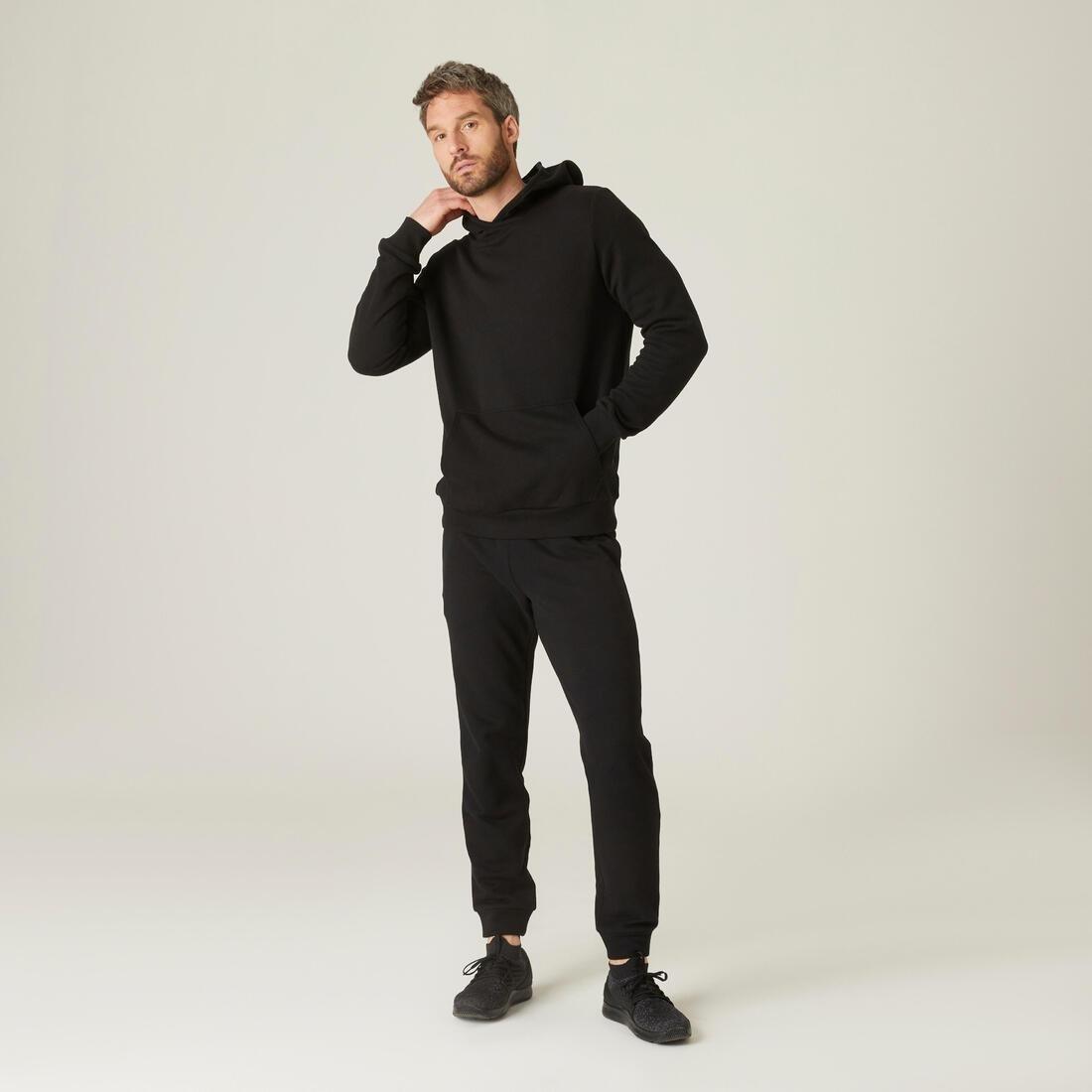 Fitness Hoodie With Kangaroo Pocket Pattern, Black, , large image number 6