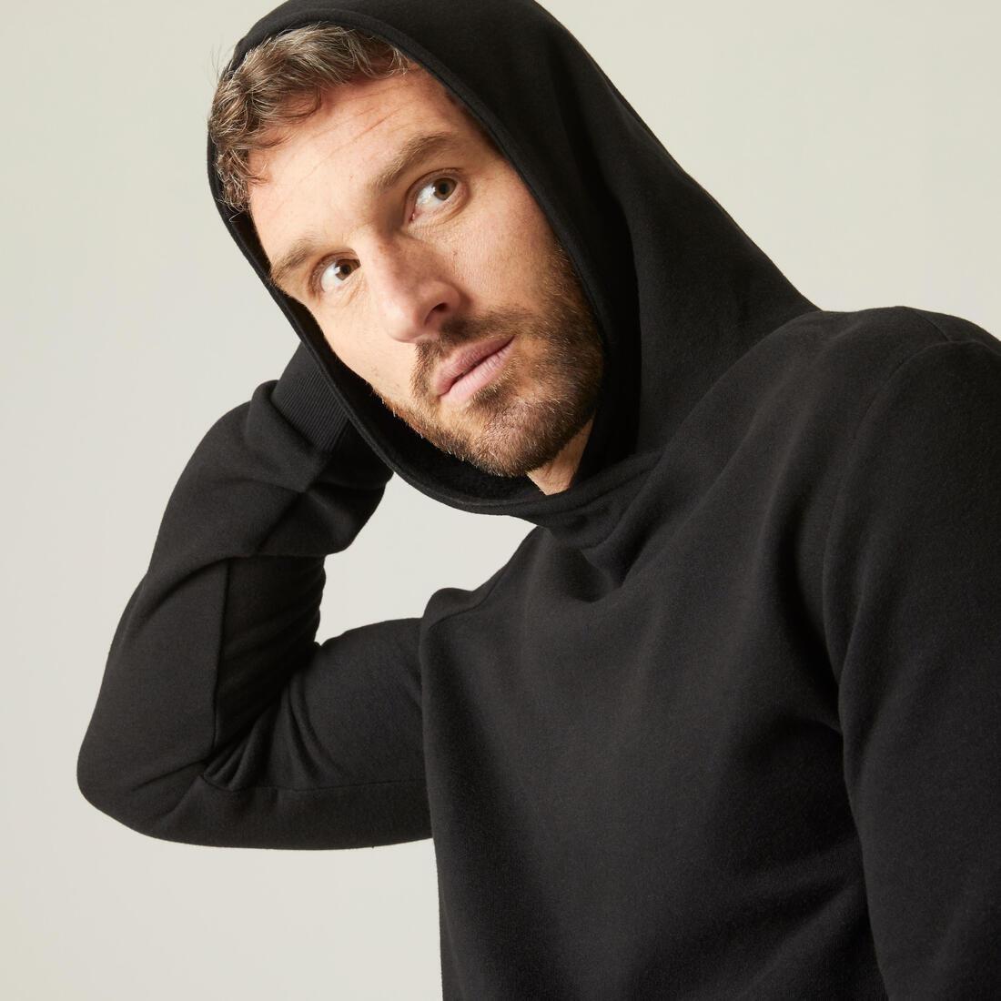 Fitness Hoodie With Kangaroo Pocket Pattern, Black, , large image number 8