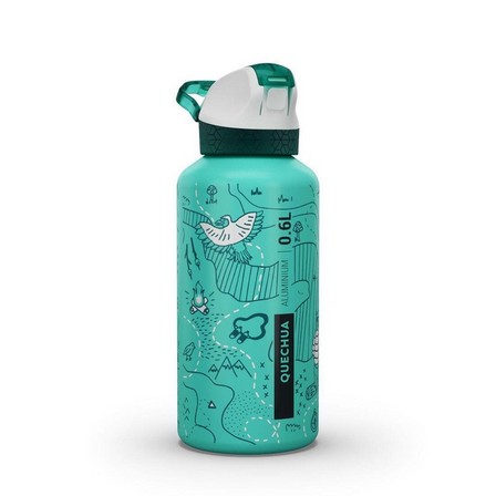 QUECHUA - Aluminium Hiking Water Bottle 900 Instant Cap With Straw 0.6 Litre, Blue