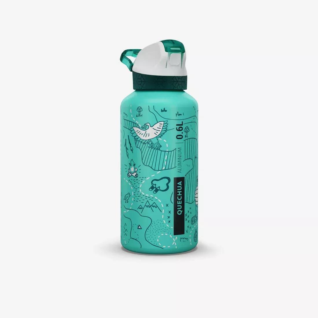 QUECHUA - Aluminium Hiking Water Bottle 900 Instant Cap With Straw 0.6 Litre, Blue