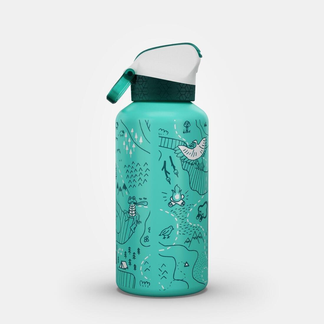 QUECHUA - Aluminium Hiking Water Bottle 900 Instant Cap With Straw 0.6 Litre, Blue