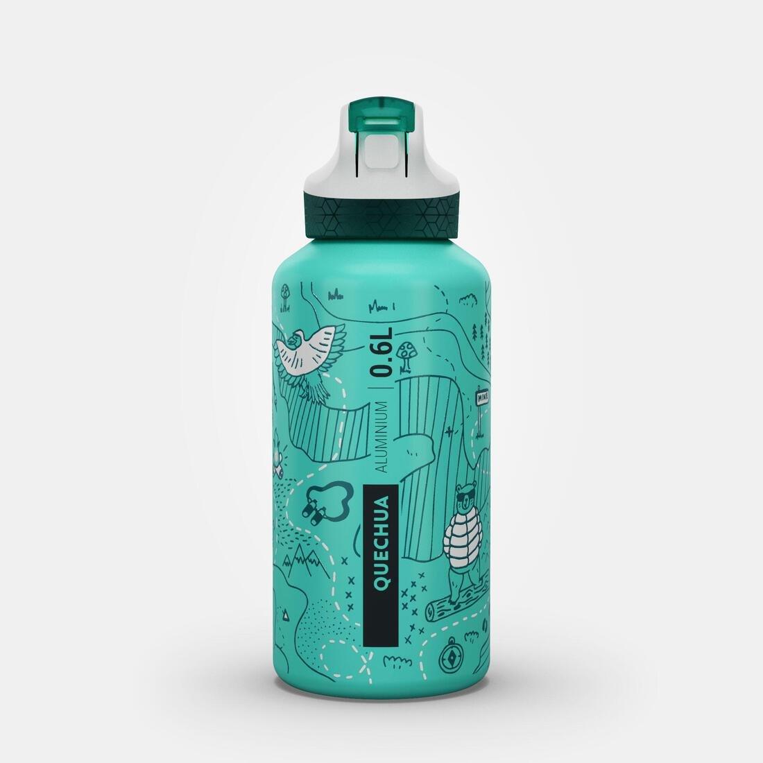 QUECHUA - Aluminium Hiking Water Bottle 900 Instant Cap With Straw 0.6 Litre, Blue