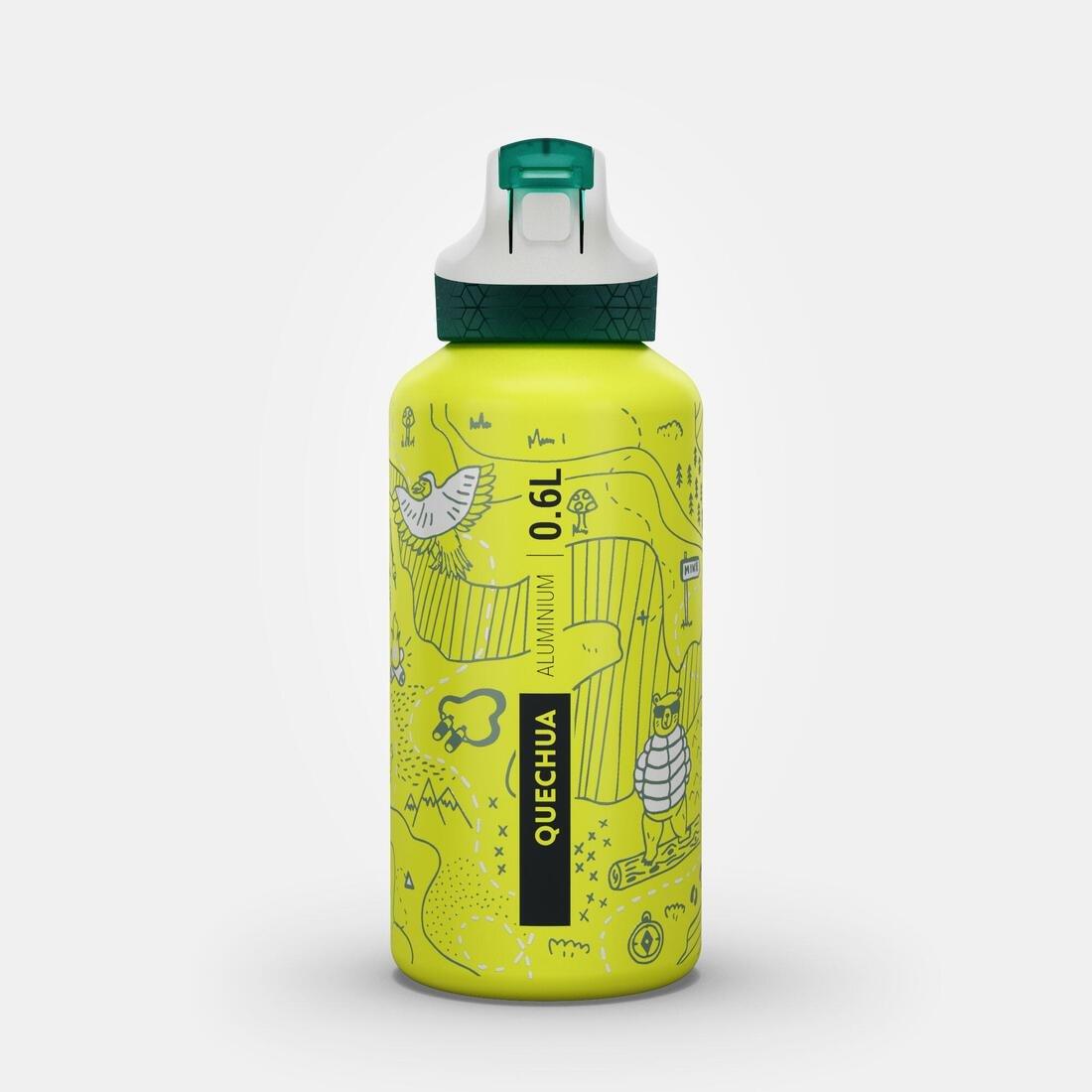 QUECHUA - Aluminium Hiking Water Bottle 900 Instant Cap With Straw 0.6 Litre, Blue