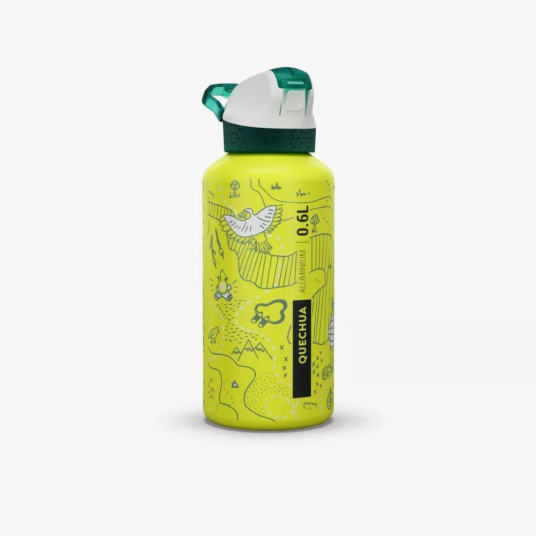 QUECHUA - Aluminium Hiking Water Bottle 900 Instant Cap With Straw 0.6 Litre, Green