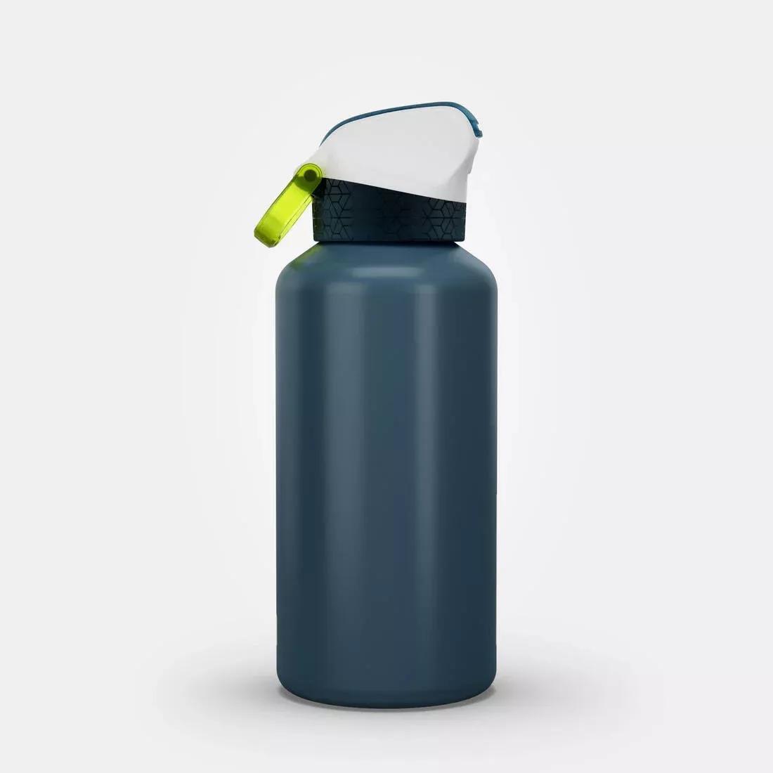 QUECHUA - Aluminium Hiking Water Bottle 900 Instant Cap With Straw 0.6 Litre, Green