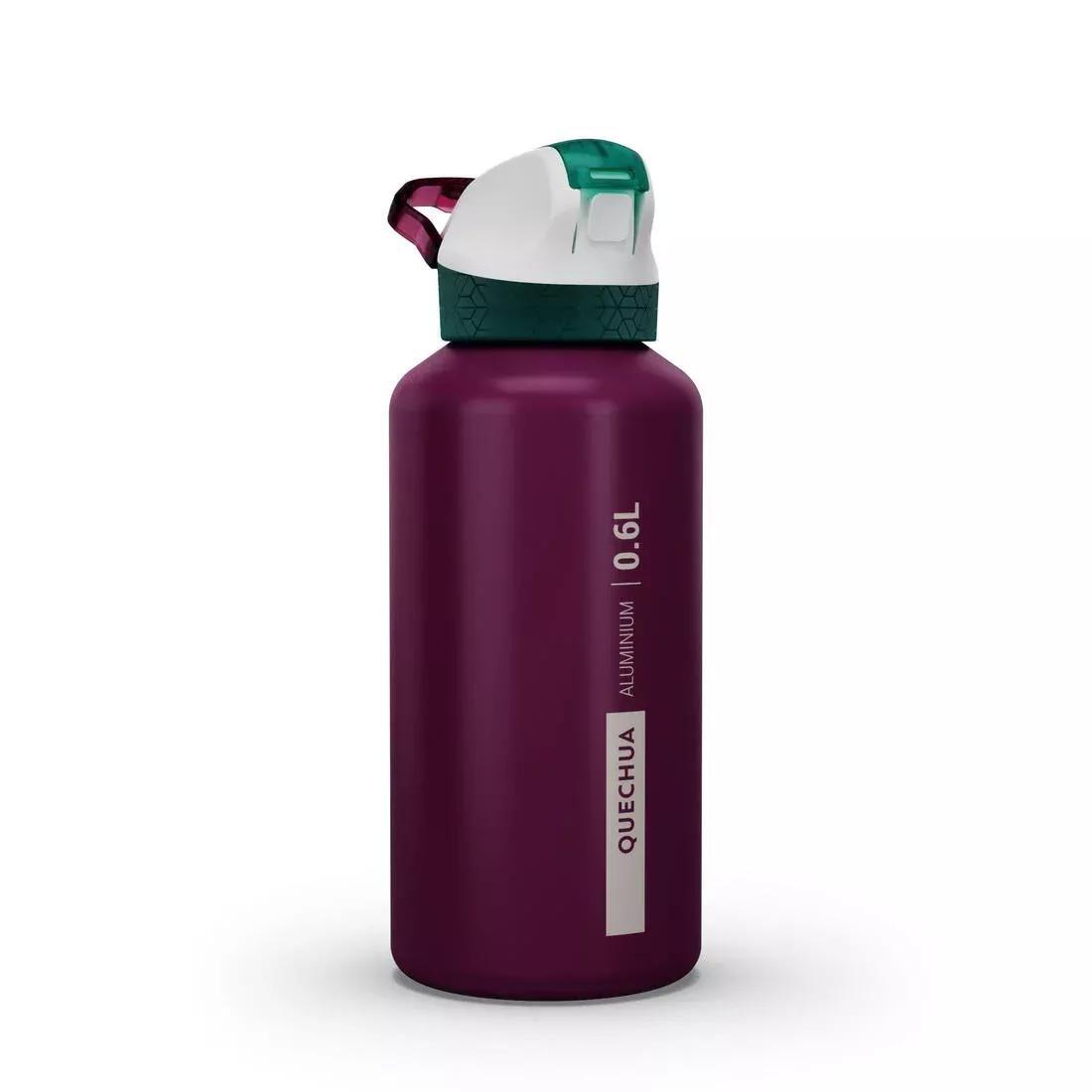 QUECHUA - Aluminium Hiking Water Bottle 900 Instant Cap With Straw 0.6 Litre, Green