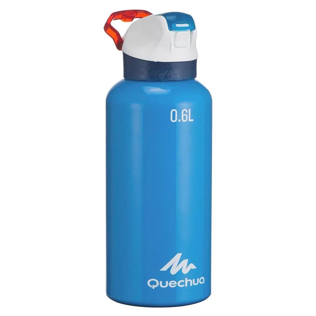 QUECHUA - Aluminium Hiking Water Bottle 900 Instant Cap With Straw 0.6 Litre, Green