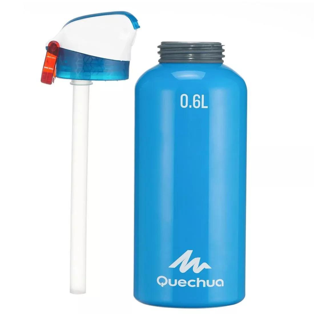 QUECHUA - Aluminium Hiking Water Bottle 900 Instant Cap With Straw 0.6 Litre, Green