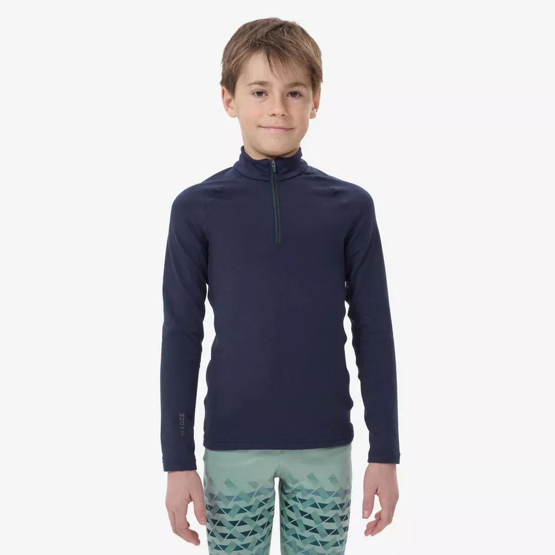 Kids Boys Ski Base Layer 1/2 Zip Top - Bl 500, Navy Blue, , large image number 0