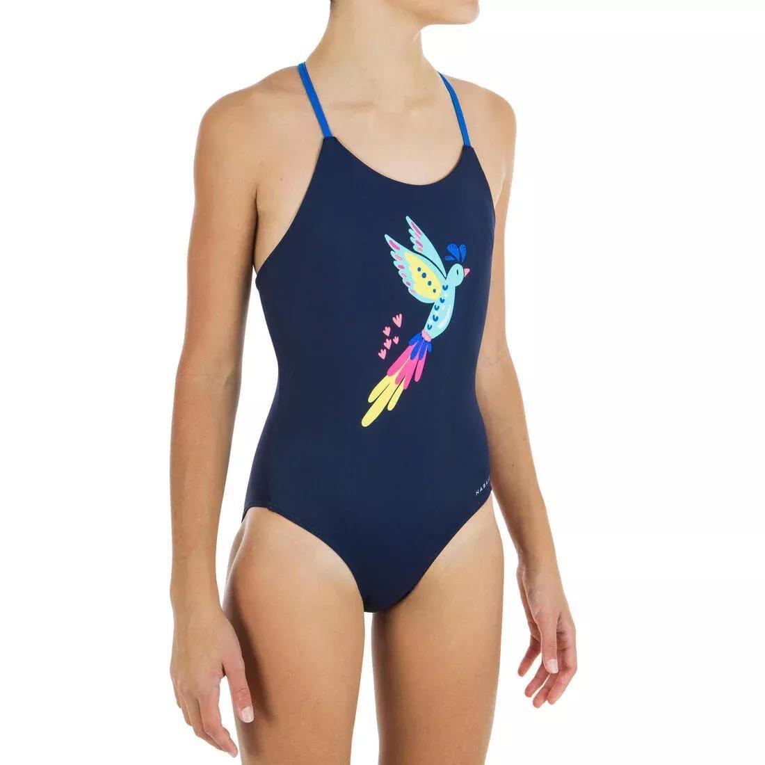 Girls'  1-Piece Swimming Swimsuit Lila Oto, Navy Blue, , large image number 0