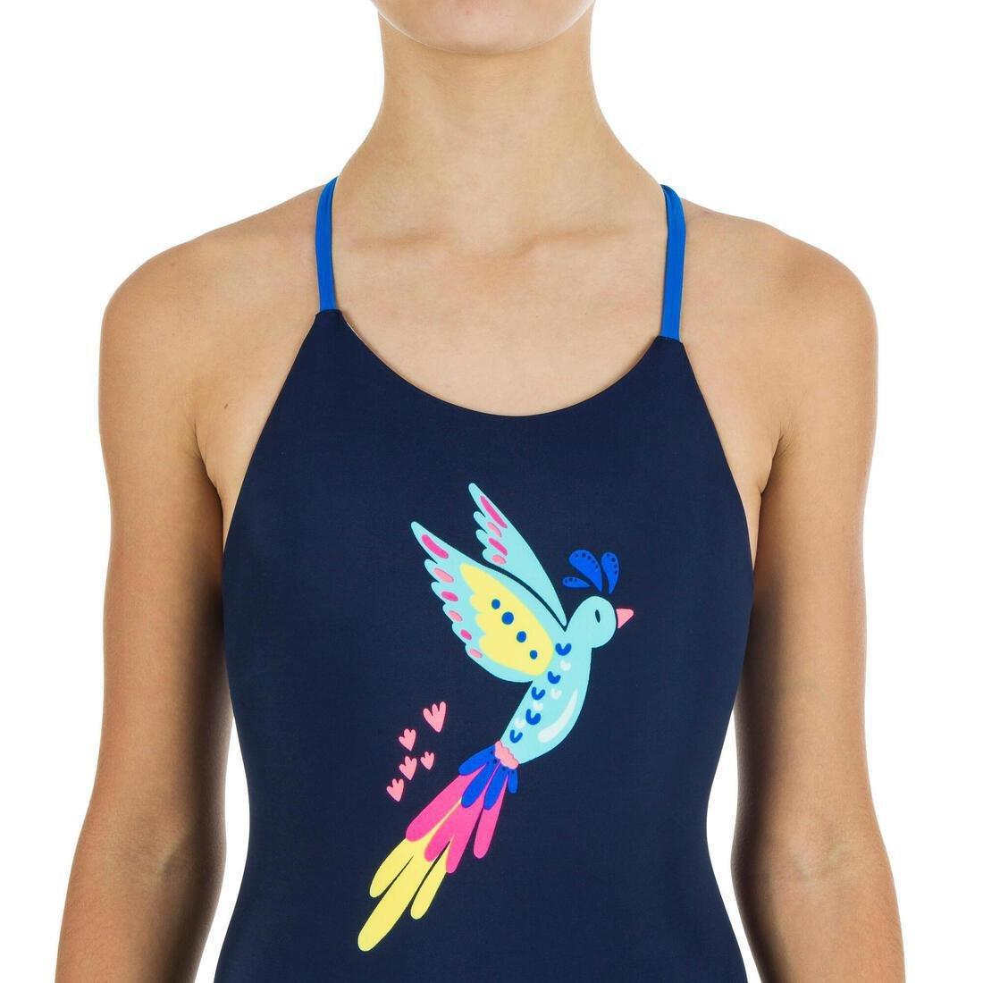 Girls'  1-Piece Swimming Swimsuit Lila Oto, Navy Blue, , large image number 3
