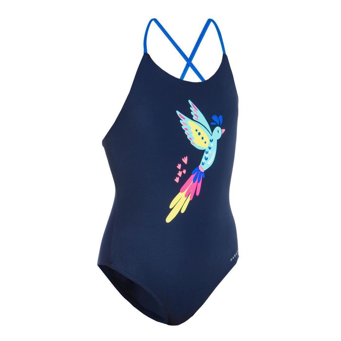 Girls'  1-Piece Swimming Swimsuit Lila Oto, Navy Blue, , large image number 4