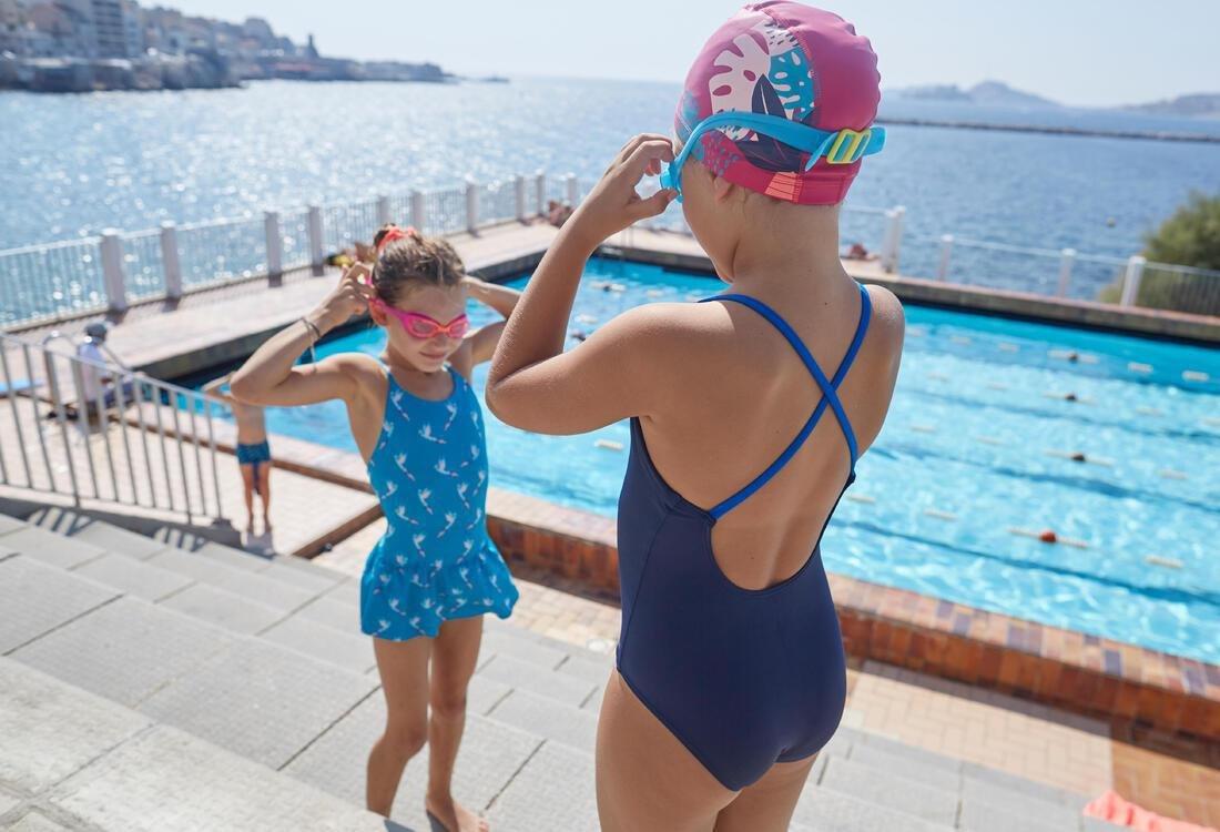 Girls'  1-Piece Swimming Swimsuit Lila Oto, Navy Blue, , large image number 9