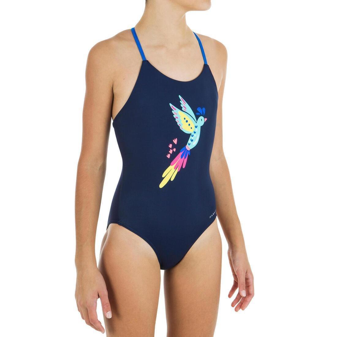 Girls'  1-Piece Swimming Swimsuit Lila Oto, Navy Blue, , large image number 12