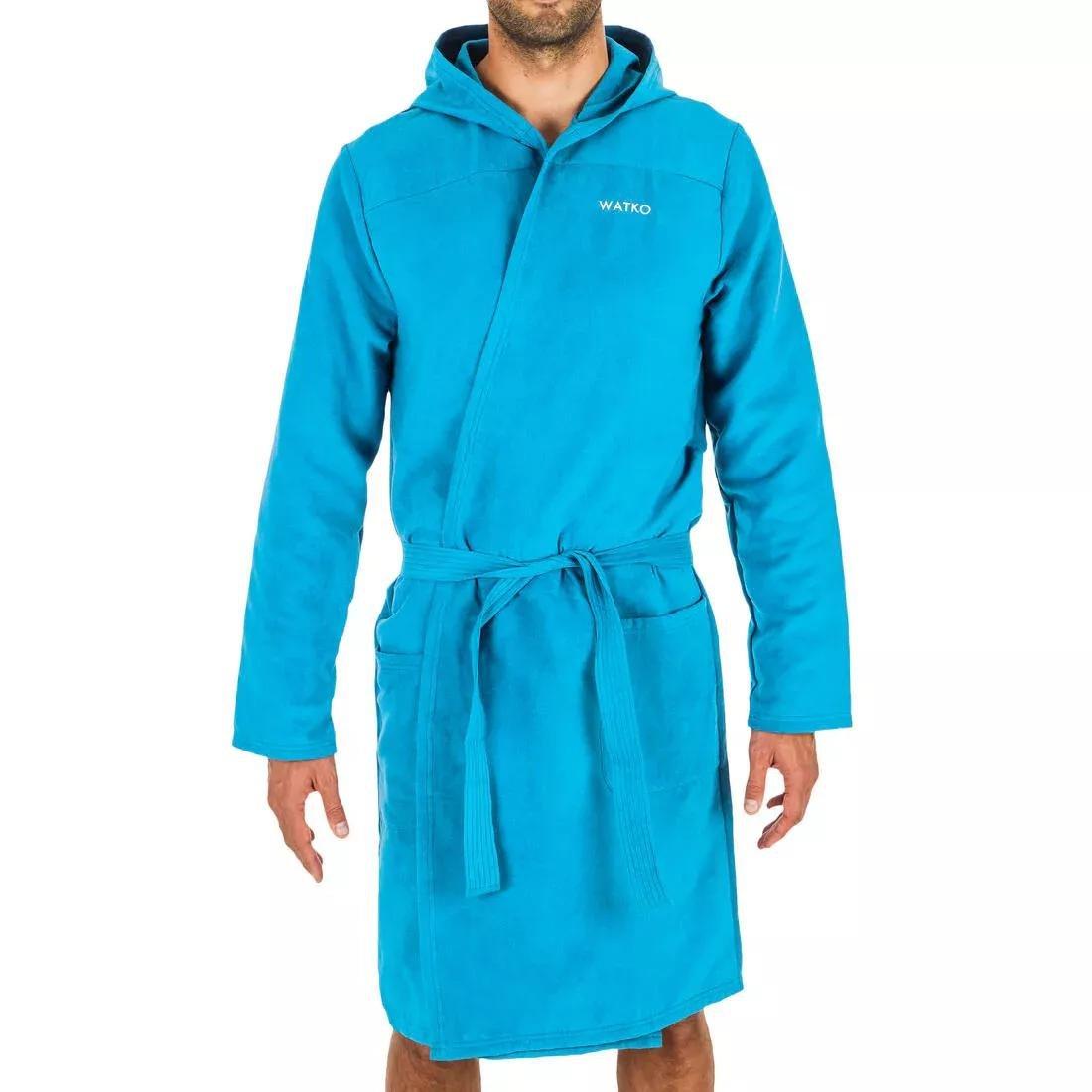 Men Compact Microfibre Pool Bathrobe, Blue, , large image number 1