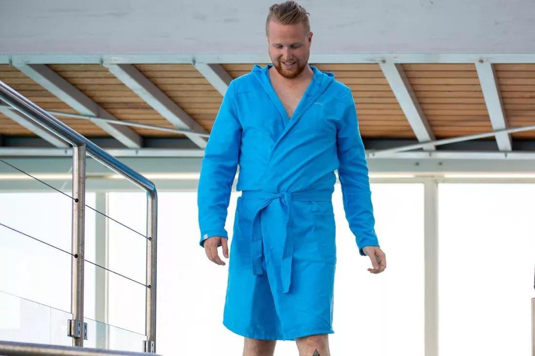 Men Compact Microfibre Pool Bathrobe, Blue, , large image number 5