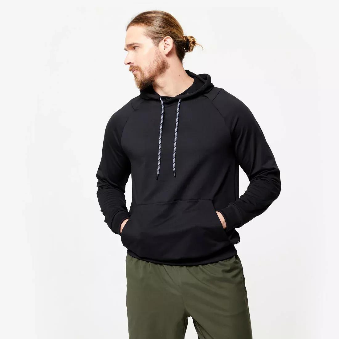 Men Breathable Essential Fitness Hoodie, Black, , large image number 0