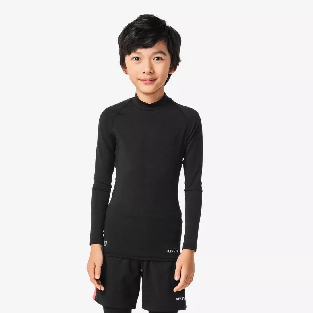 Kids Long-Sleeved Thermal Football Base Layer Top Keepcomfort 100, Black, No Color, large image number 0