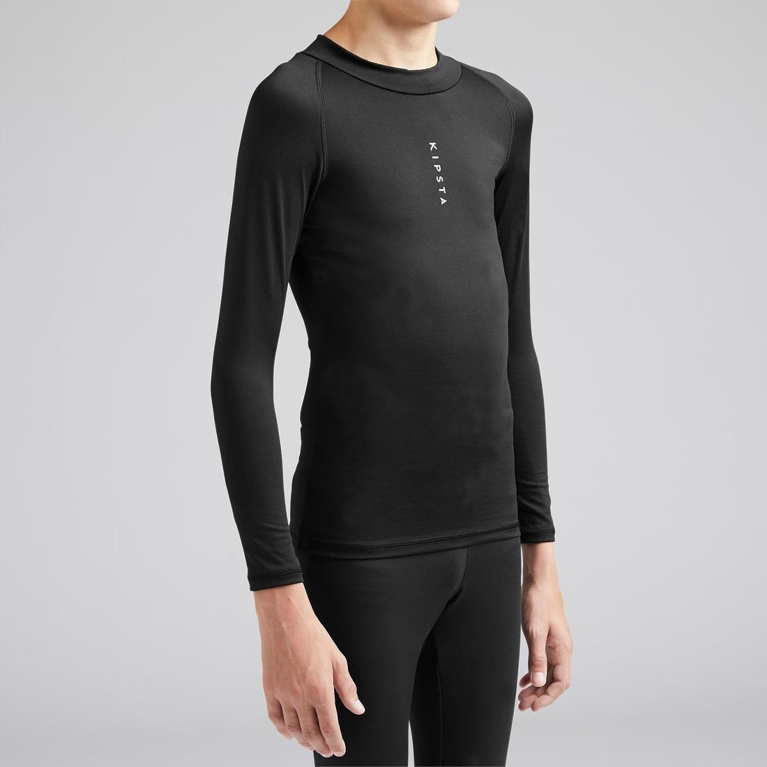 KIPSTA - Kids Long-Sleeved Thermal Football Base Layer Top Keepcomfort 100, Black