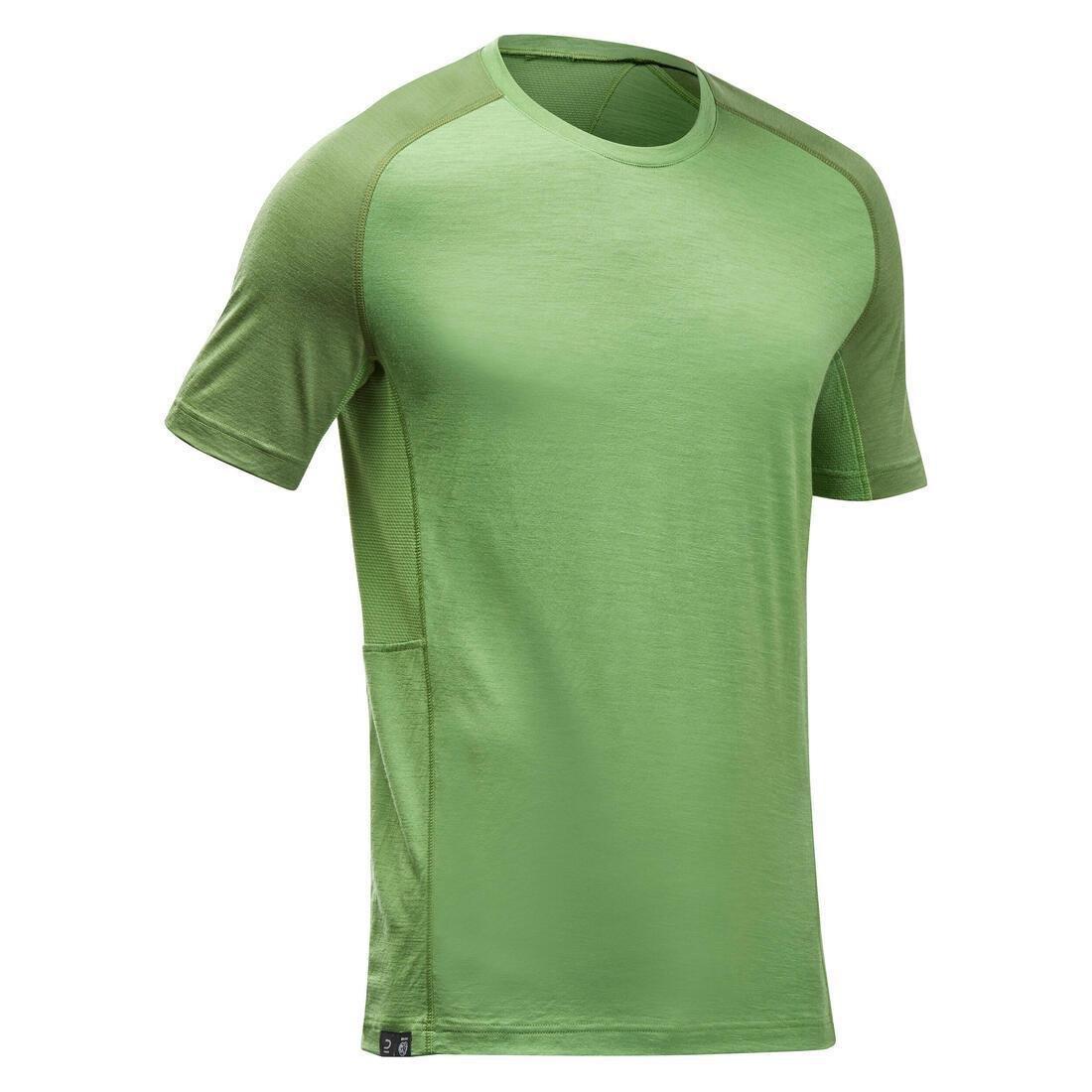 FORCLAZ - Men Short-Sleeved Merino Wool Trekking T-Shirt  - Mt500, Green