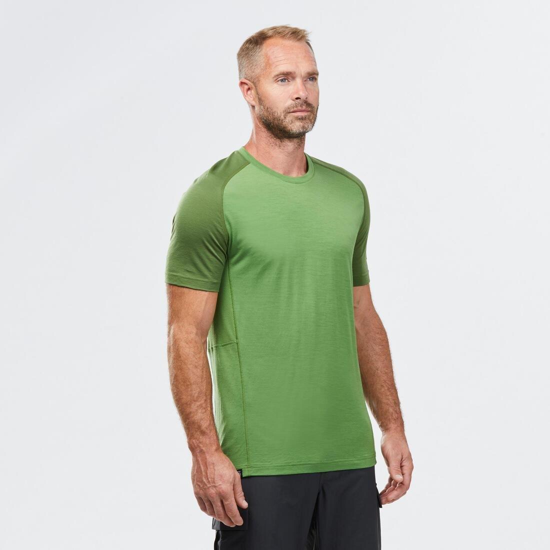 FORCLAZ - Men Short-Sleeved Merino Wool Trekking T-Shirt  - Mt500, Green