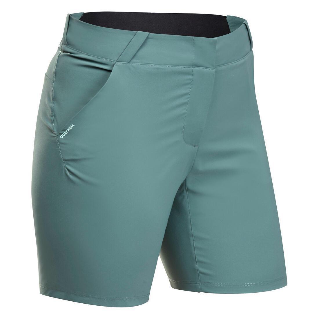 Women Mountain Walking Shorts - MH100, Green, No Color, medium