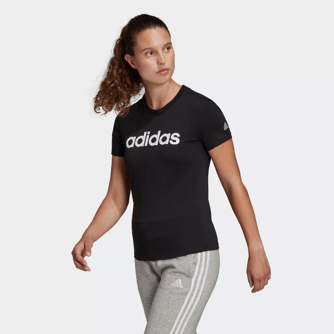 Women Linear Cotton Fitness T-Shirt, Black, , large image number 0
