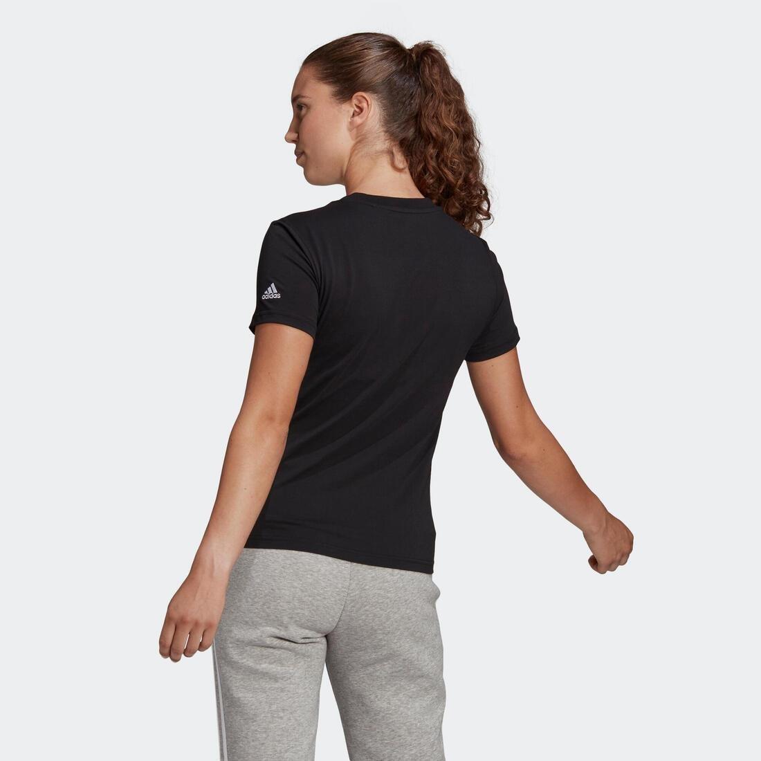Women Linear Cotton Fitness T-Shirt, Black, , large image number 2