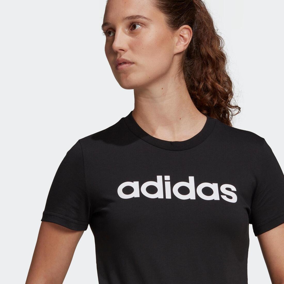 Women Linear Cotton Fitness T-Shirt, Black, , large image number 3