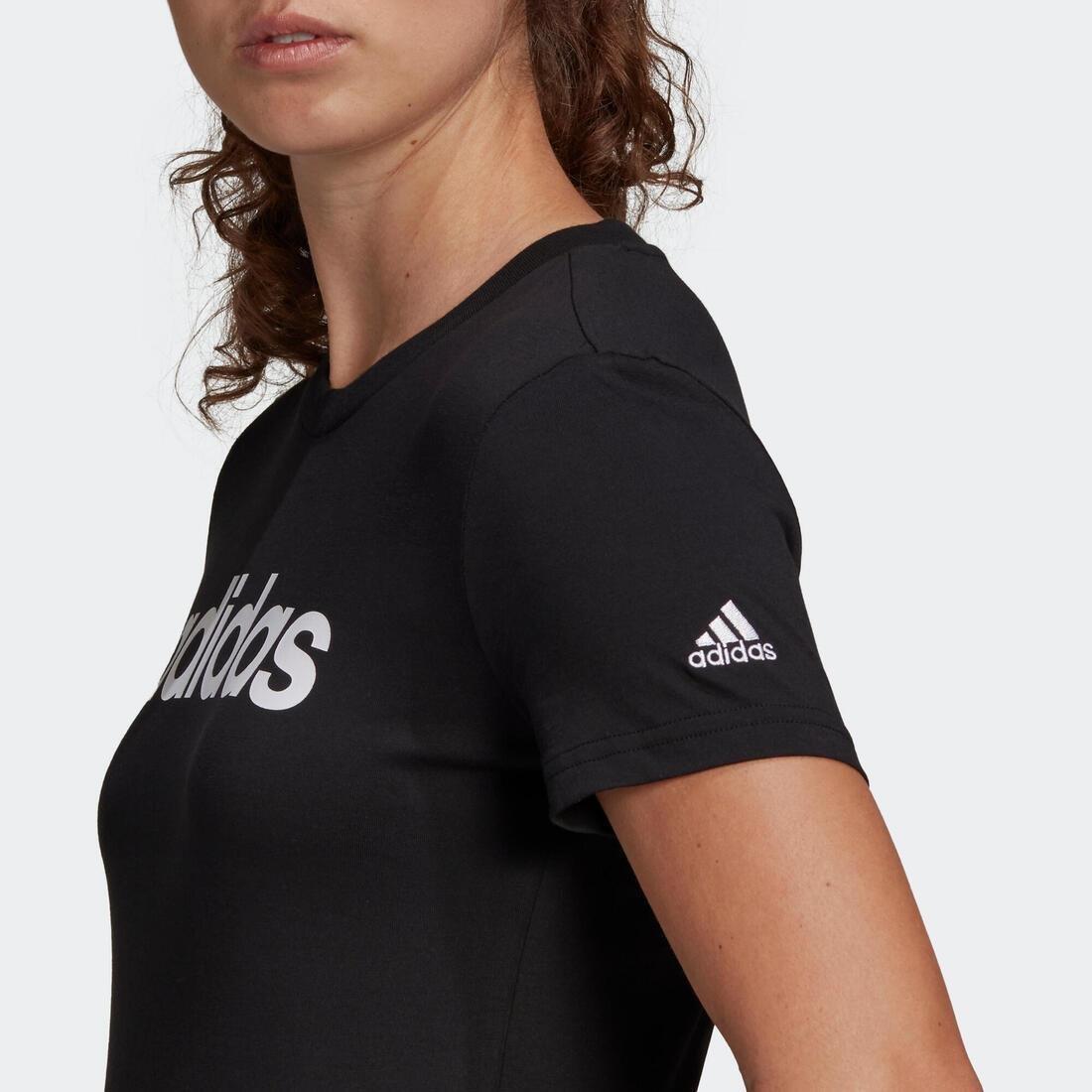 Women Linear Cotton Fitness T-Shirt, Black, , large image number 4
