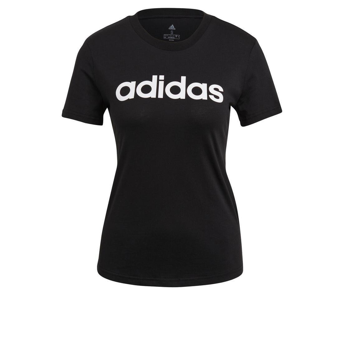 Women Linear Cotton Fitness T-Shirt, Black, , large image number 5