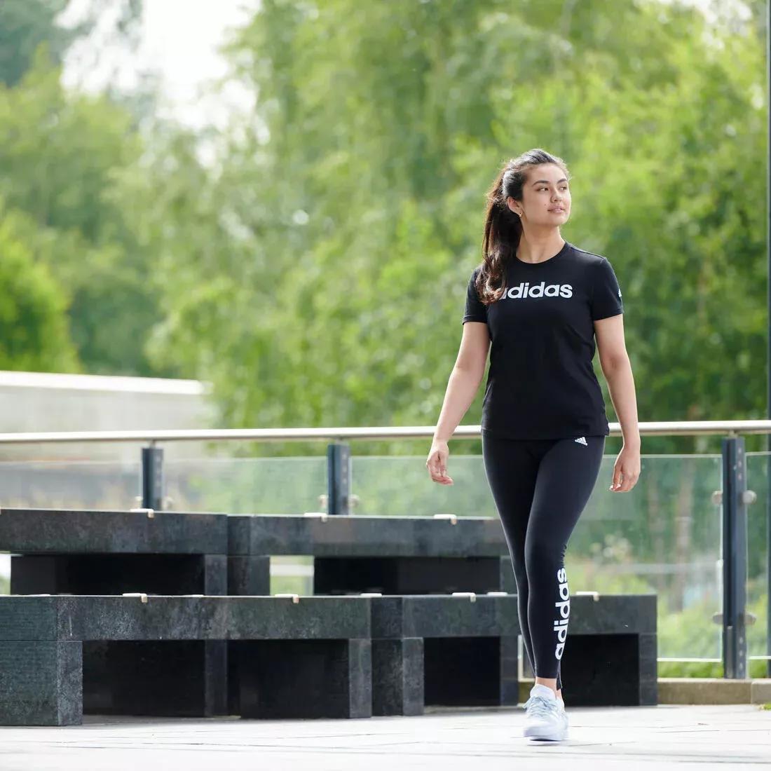 Women Linear Cotton Fitness T-Shirt, Black, , large image number 6