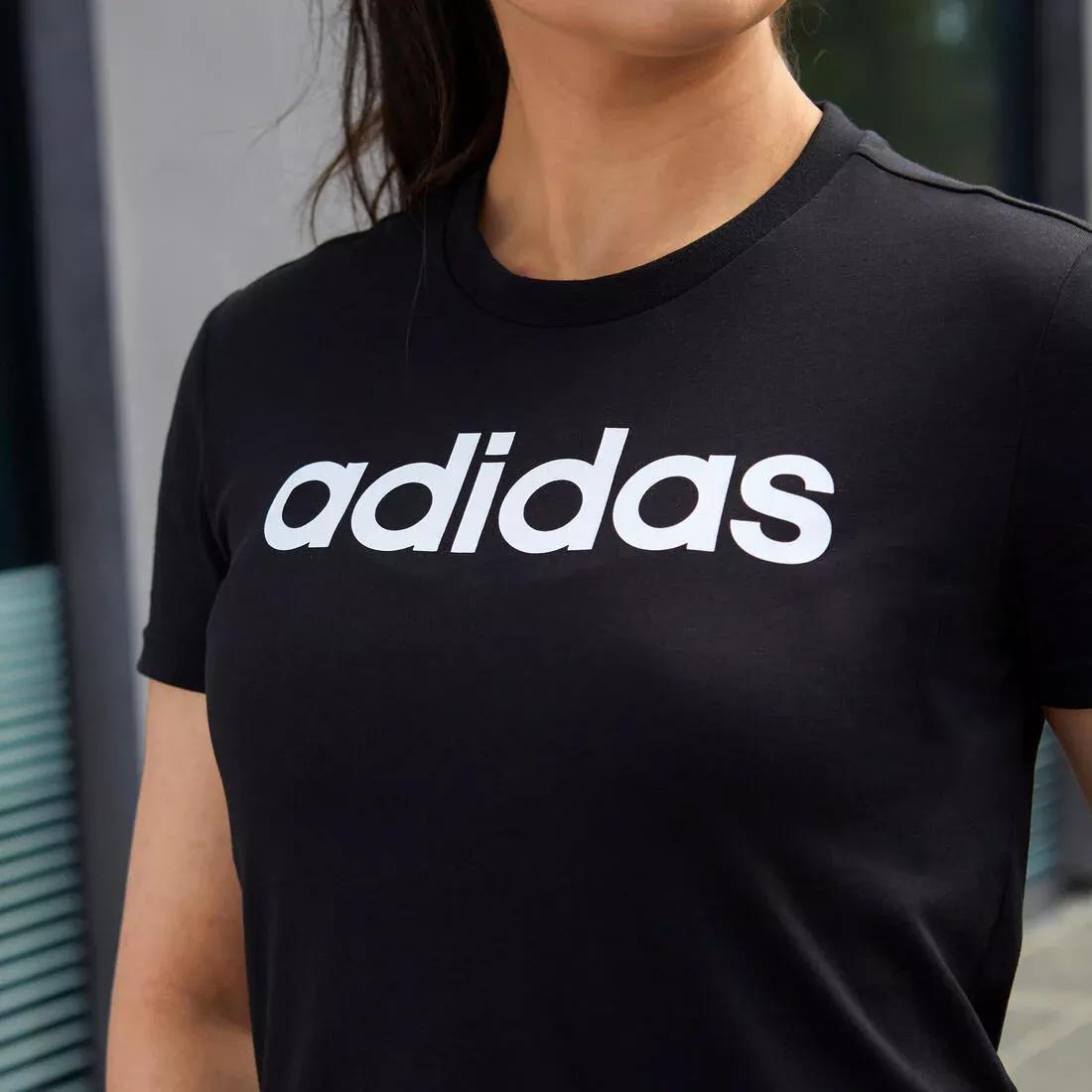 Women Linear Cotton Fitness T-Shirt, Black, , large image number 8