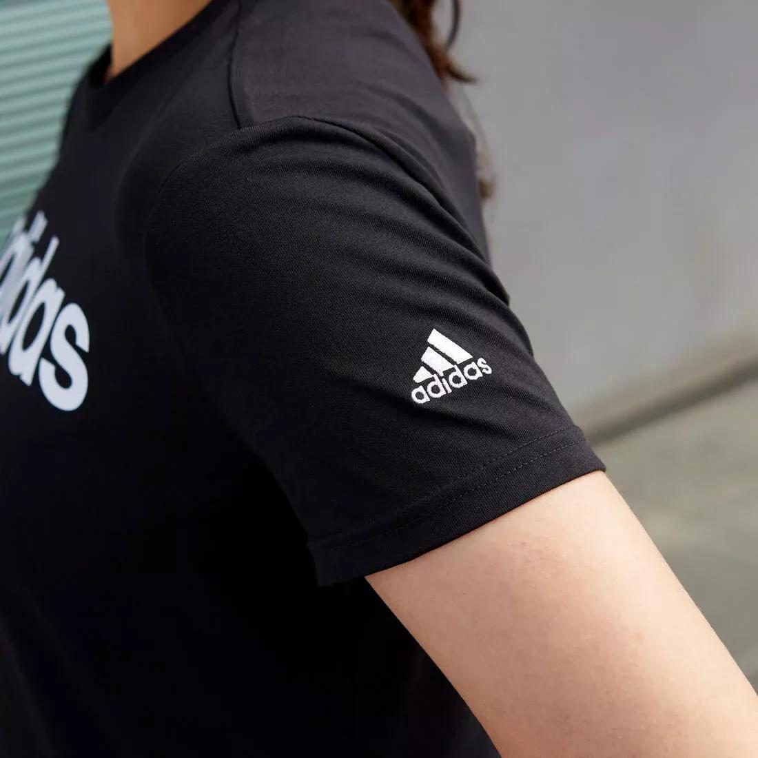 Women Linear Cotton Fitness T-Shirt, Black, No Color, large image number 9