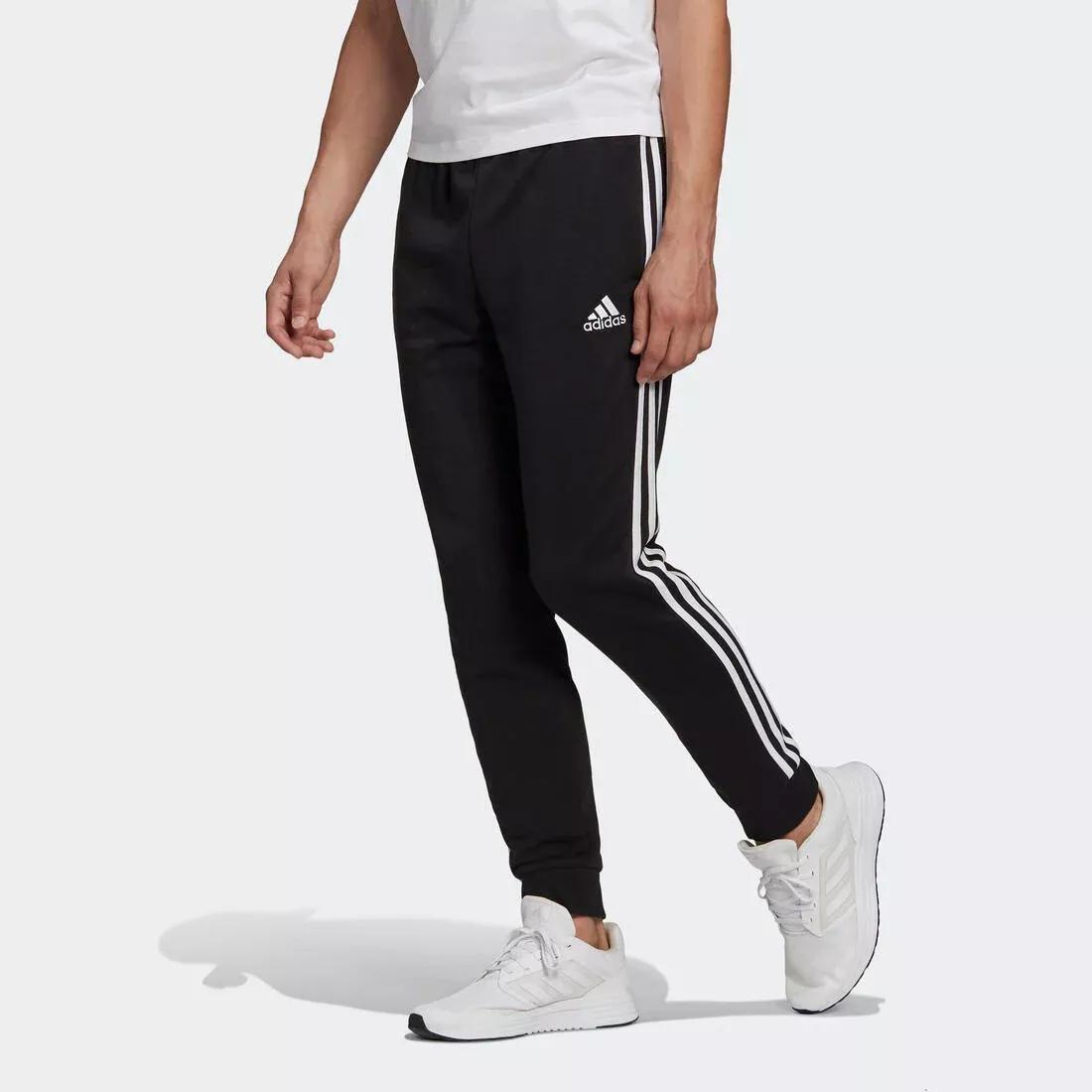 Men Fitness Majority Cotton Straight-Cut Jogging Bottoms - 3-Stripe, Black, No Color, medium