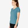 NYAMBA - 500 Women's Regular-Fit Gentle Gym and Pilates T-Shirt - Heathe, Dark Petrol Blue
