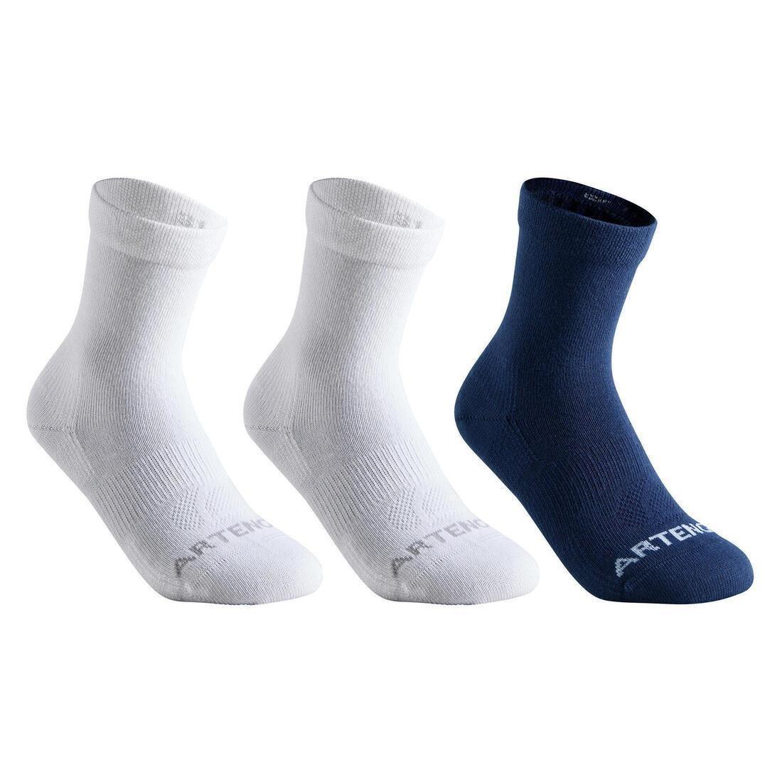 ARTENGO - Kids' High Tennis Socks Tri-Pack RS 160 Navy-White