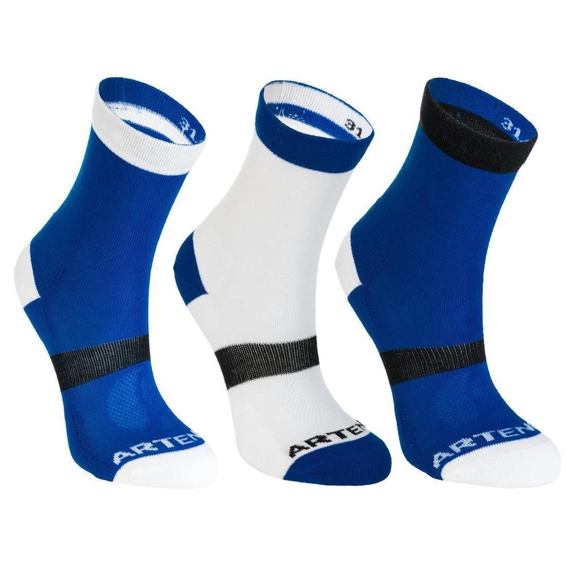 ARTENGO - Kids' High Tennis Socks Tri-Pack RS 160 Navy-White