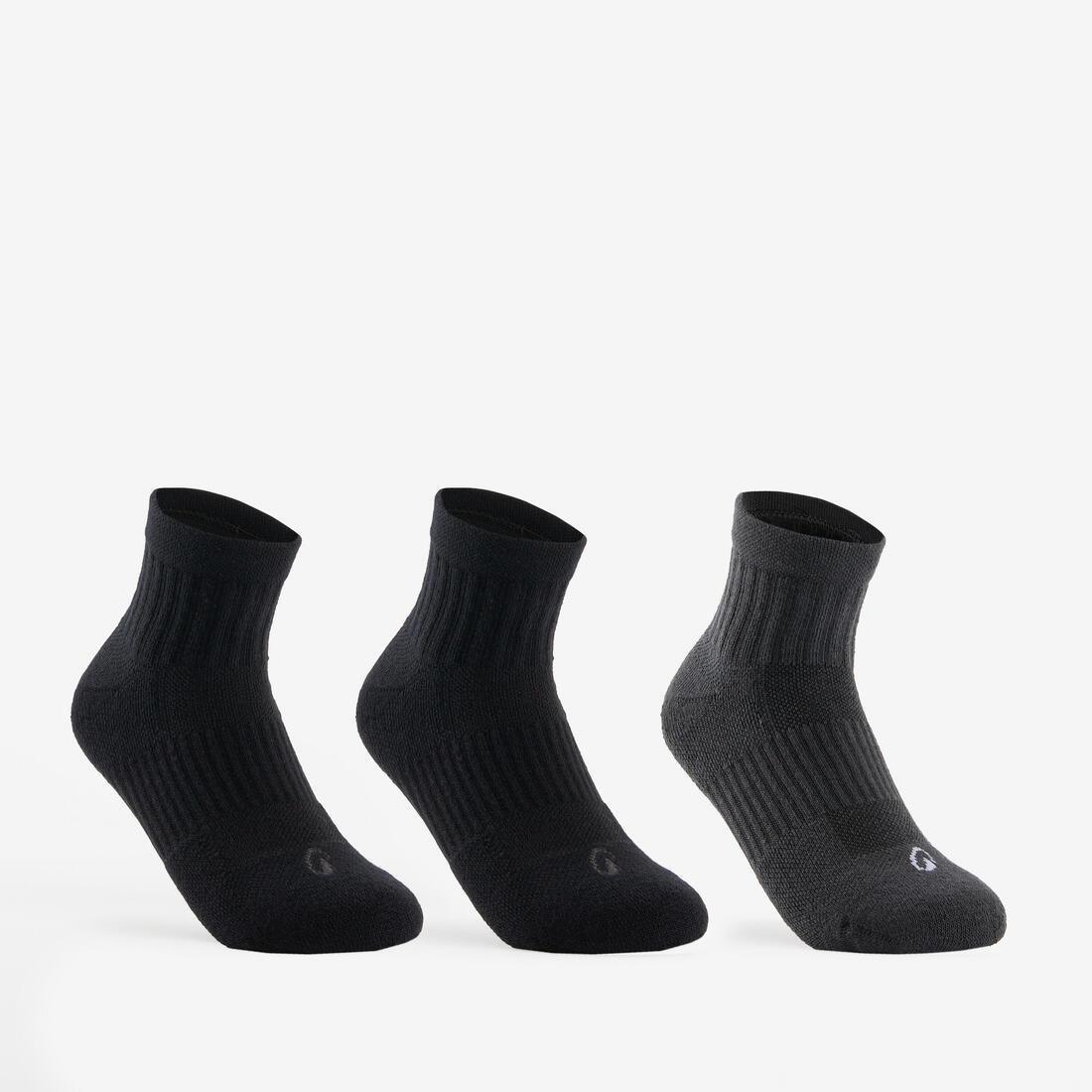 ARTENGO - Rs 500 Junior High Sports Socks Tri-Pack, Black