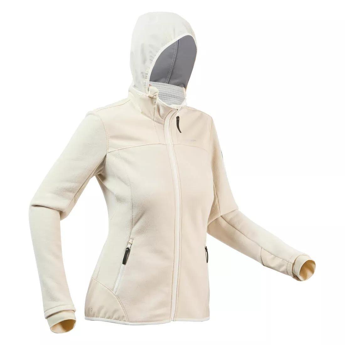 LINEN BEIGE Women's Warm Fleece Hiking Jacket - SH500 X-WARM, No Color, medium