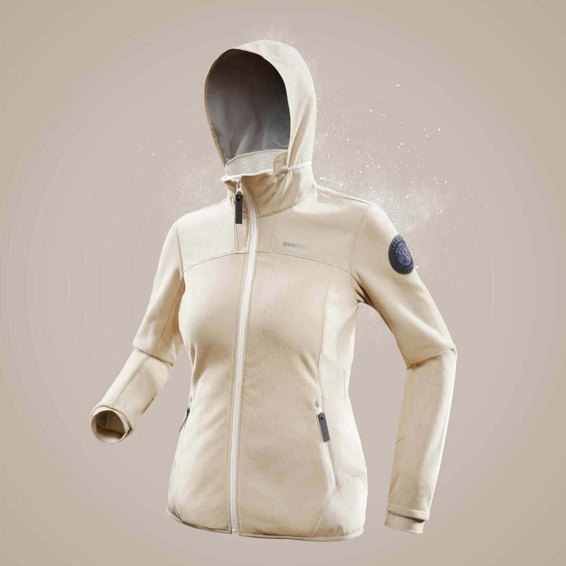 LINEN BEIGE Women's Warm Fleece Hiking Jacket - SH500 X-WARM, No Color, medium