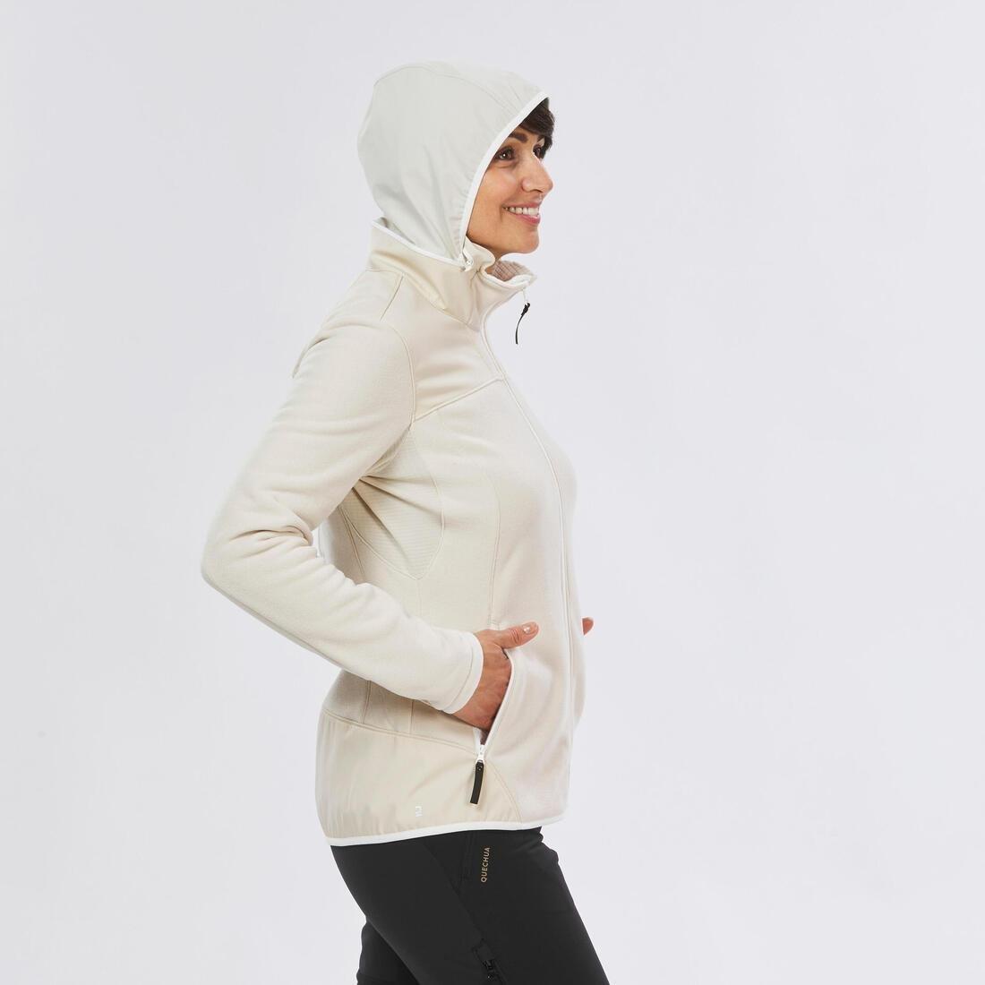 LINEN BEIGE Women's Warm Fleece Hiking Jacket - SH500 X-WARM, No Color, large image number 3