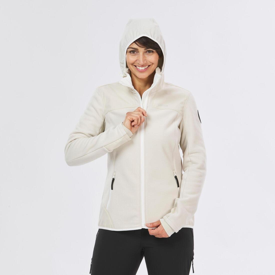 LINEN BEIGE Women's Warm Fleece Hiking Jacket - SH500 X-WARM, No Color, large image number 7