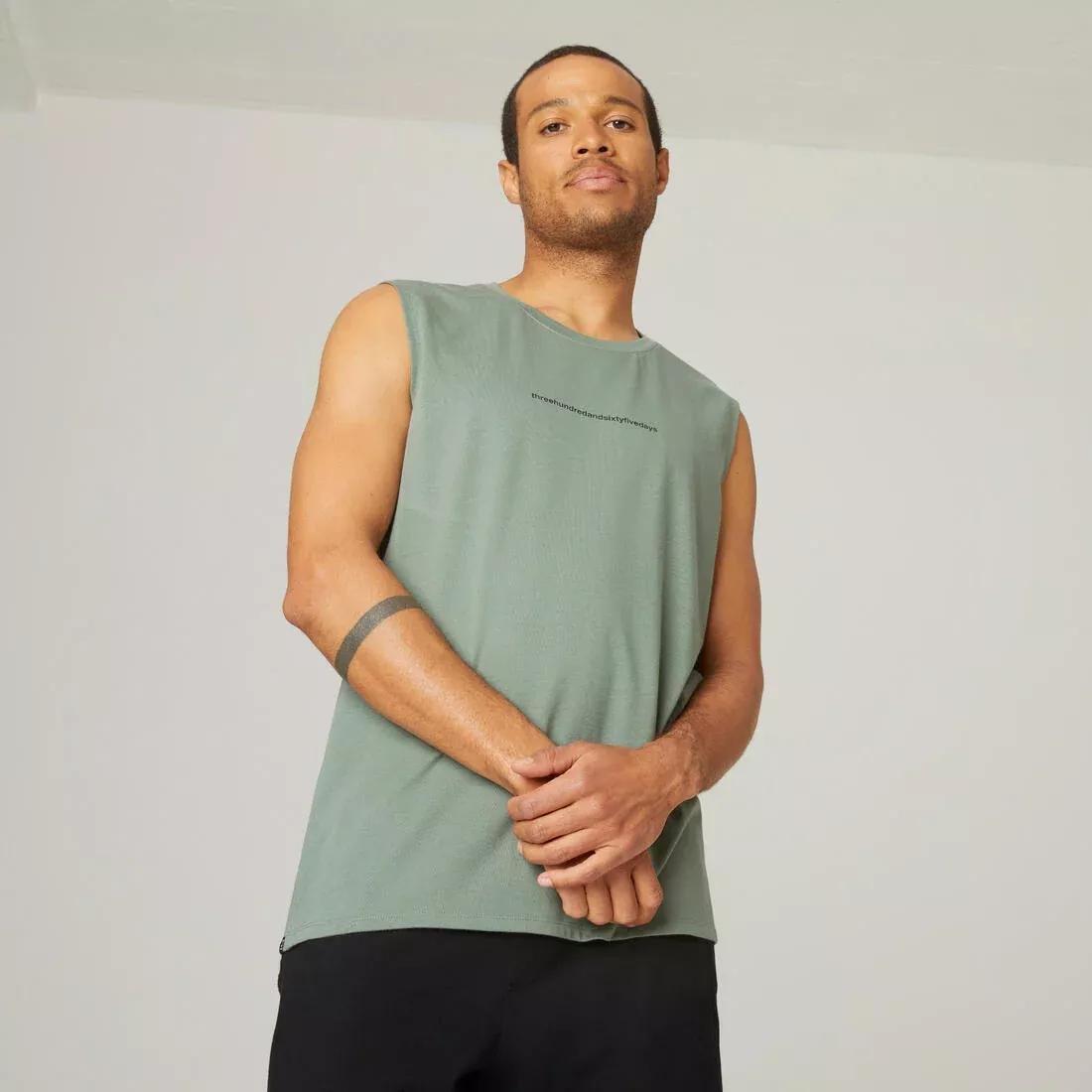Men Crew Neck Straight-Cut Cotton Fitness Tank Top 500, Green, , large image number 0