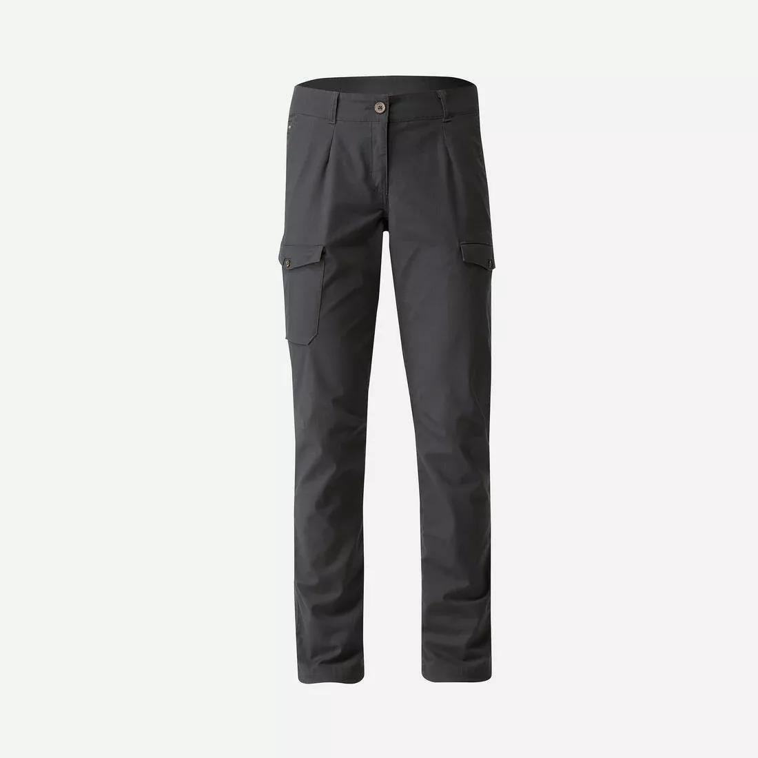 Women Travel Trekking Cotton Cargo Trousers - Travel 100, Carbon Grey, , large image number 0