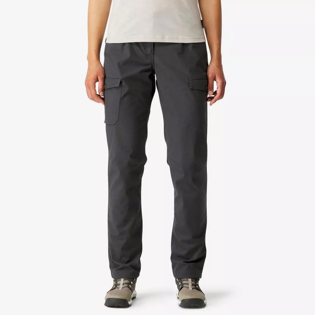Women Travel Trekking Cotton Cargo Trousers - Travel 100, Carbon Grey, 5401_000, medium