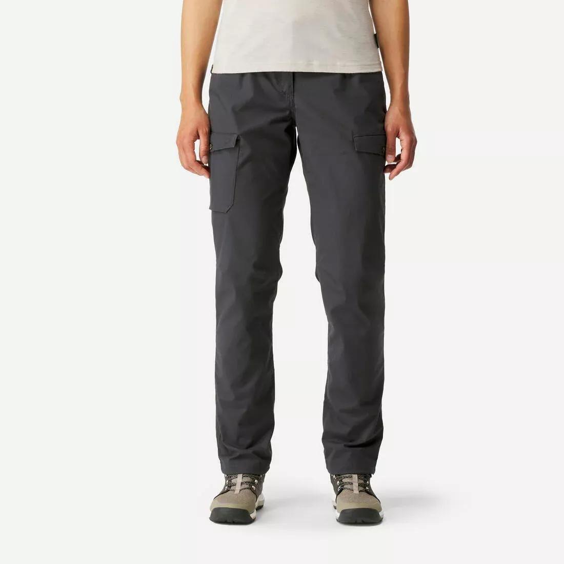 Women Travel Trekking Cotton Cargo Trousers - Travel 100, Carbon Grey, , large image number 2
