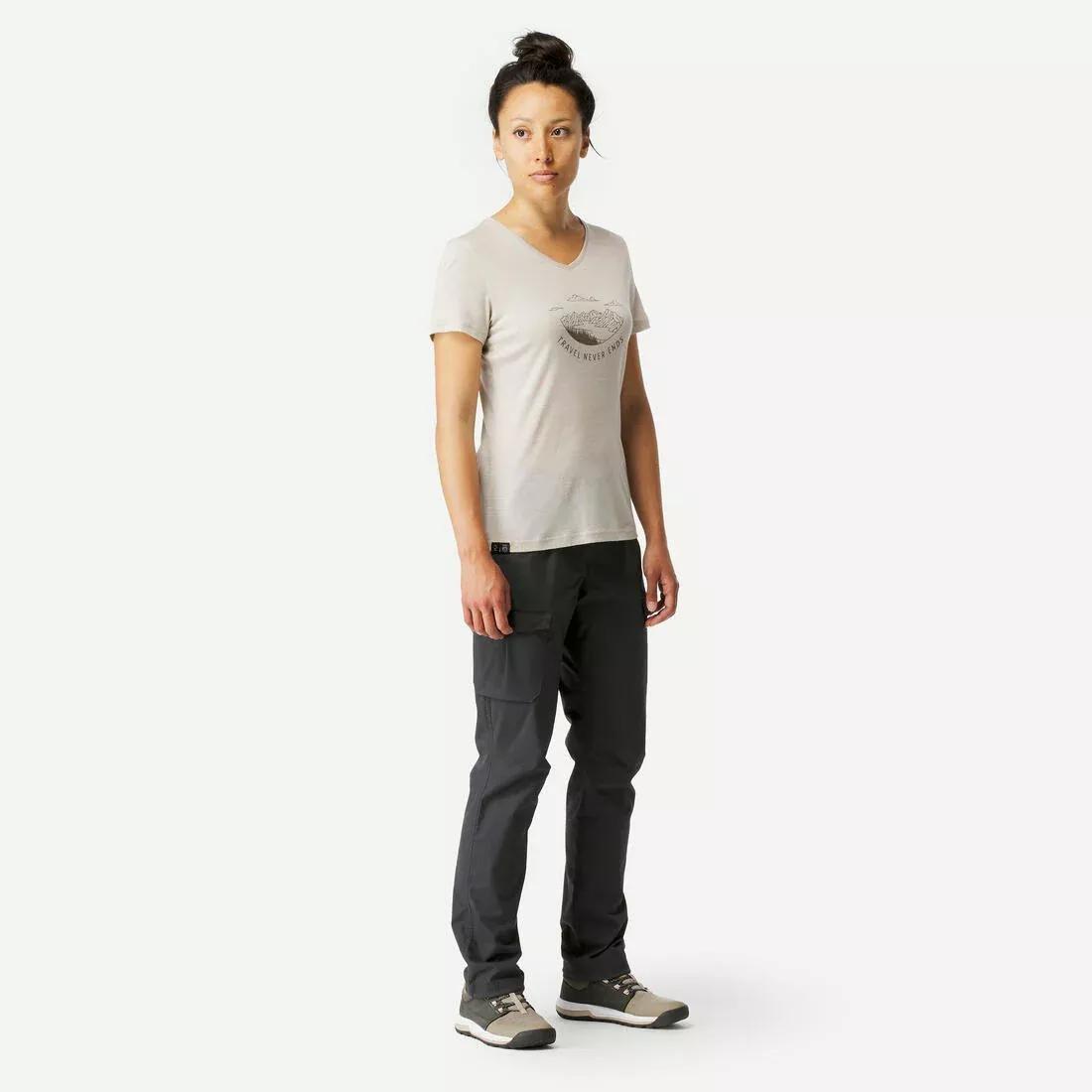 Women Travel Trekking Cotton Cargo Trousers - Travel 100, Carbon Grey, , large image number 3