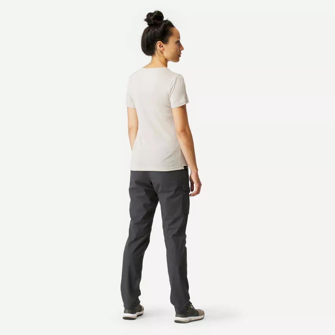 Women Travel Trekking Cotton Cargo Trousers - Travel 100, Carbon Grey, , large image number 4