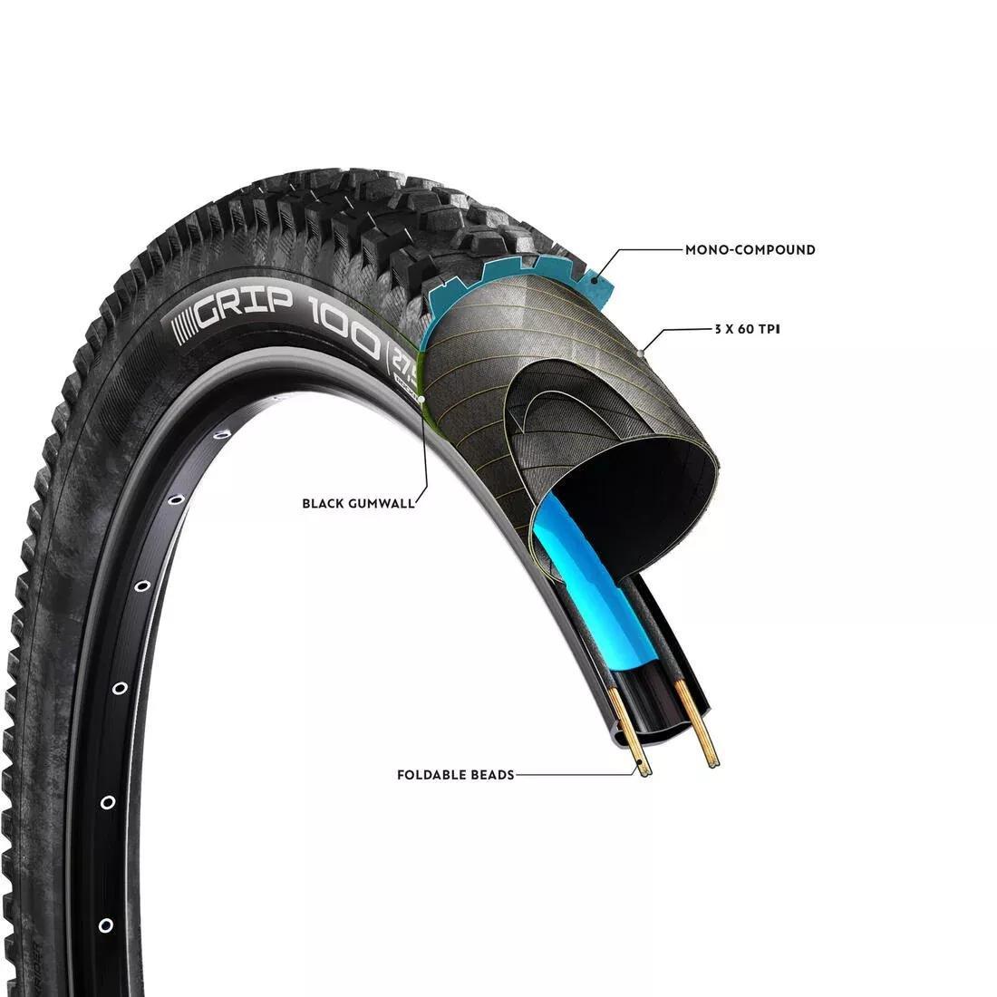 27.5 x 2.4 Mountain Bike Tyre Grip - 100, Black, No Color, large image number 4